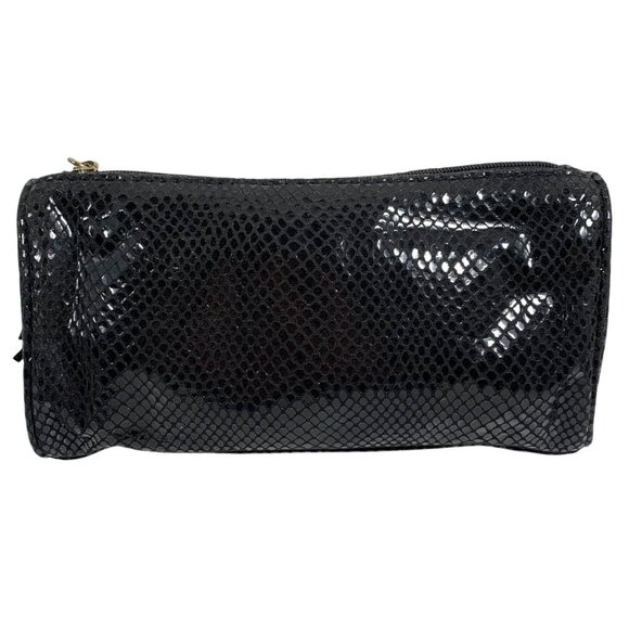 MICHAEL KORS Black Sparkly Snake Print Clutch/Cosmetic Makeup Bag Tassel Charm - Picture 4 of 13